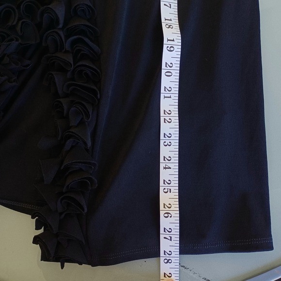 Chicos Travelers Black Ruffle Trim Open Front Cardigan Ribbed Knit Size 3 XL - Picture 7 of 10